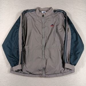 Vintage 90s Adidas Jacket Mens XXL Gray Track Windbreaker Full Zip Striped Lined